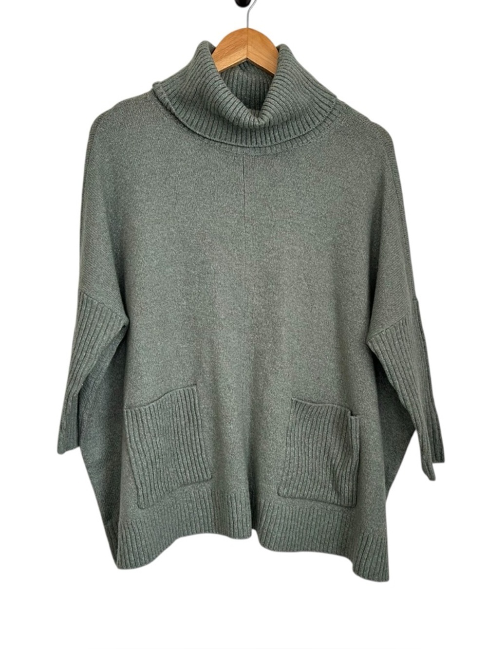 Loft Womens Oversized Turtleneck Dolman Sleeve Pullover Sweater Sz XS Green
